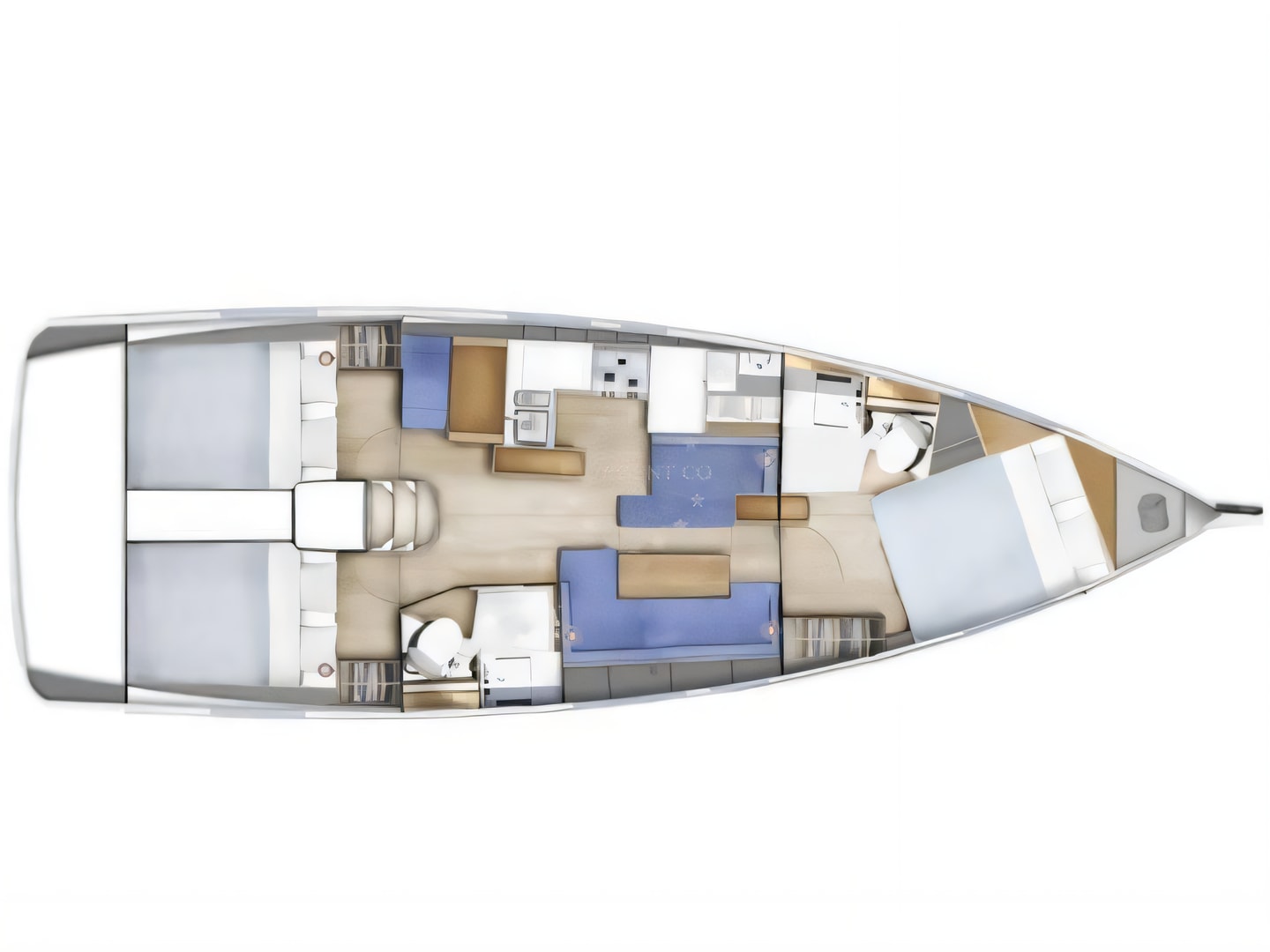 Layout of Sun Odyssey 410 sail boat with 3 cabins Croatia yacht charter