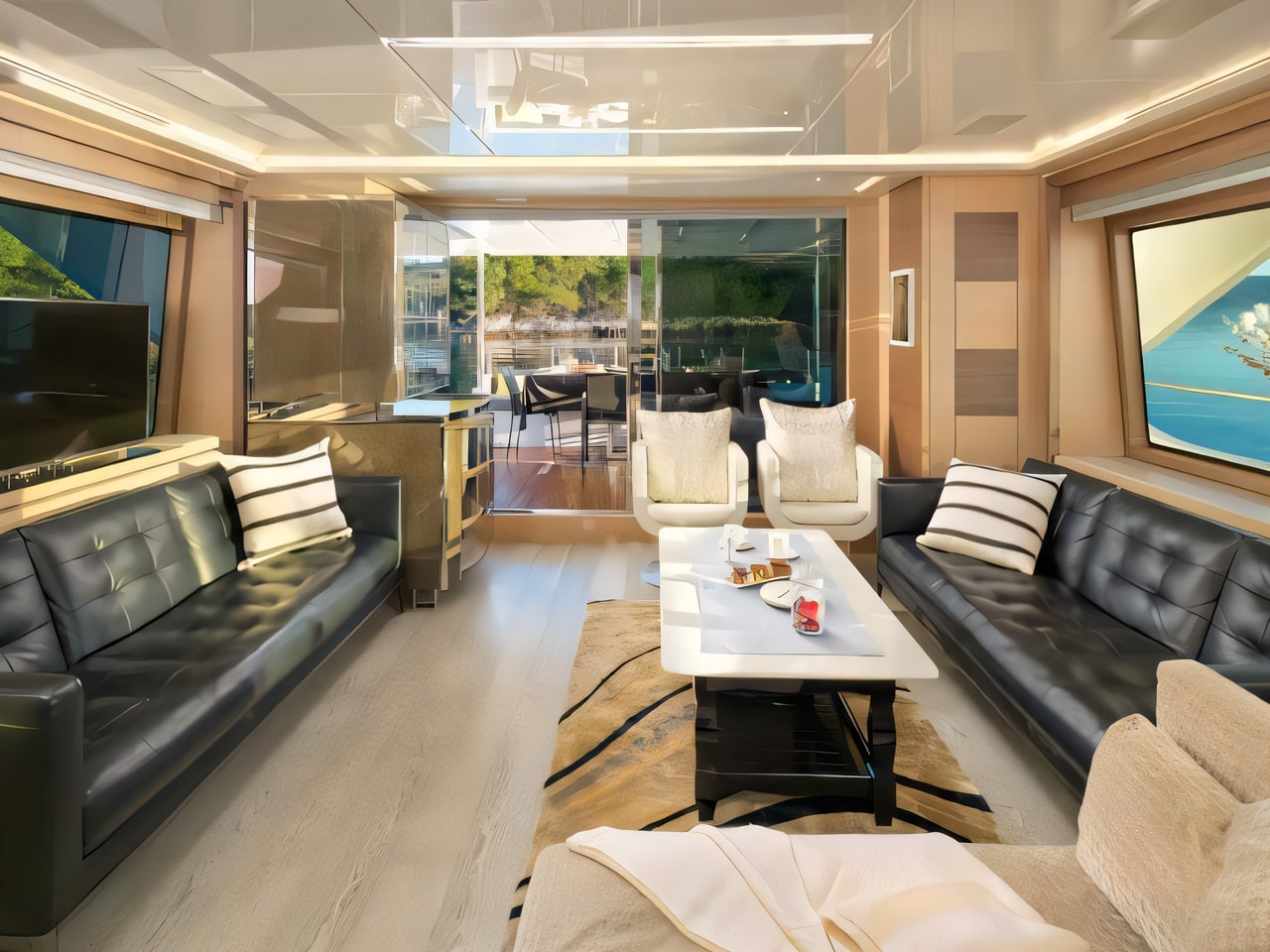Interior of Delfino 93 motoryacht with 5 cabins Croatia yacht charter