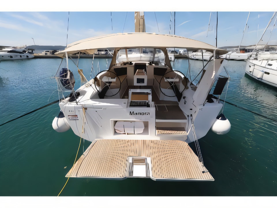 Exterior overview of Dufour 430 Grand Large sail boat for charter from Biograd Kornati in the Zadar sailing area Croatia