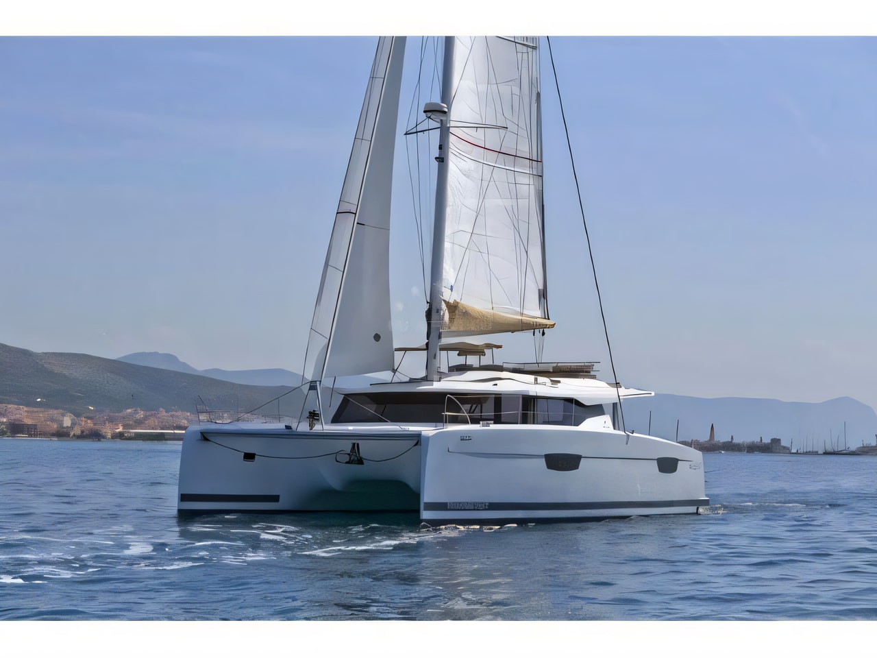 Exterior overview of Saona 47 catamaran for charter from SCT Marina Trogir in the Split sailing area Croatia