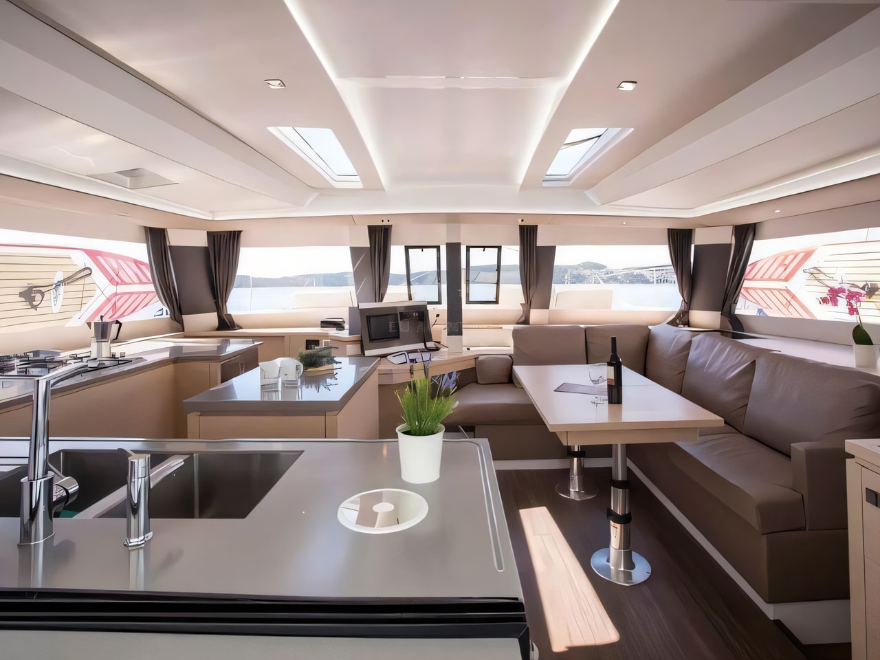 Layout of Saba 50 catamaran with 7 cabins Croatia yacht charter