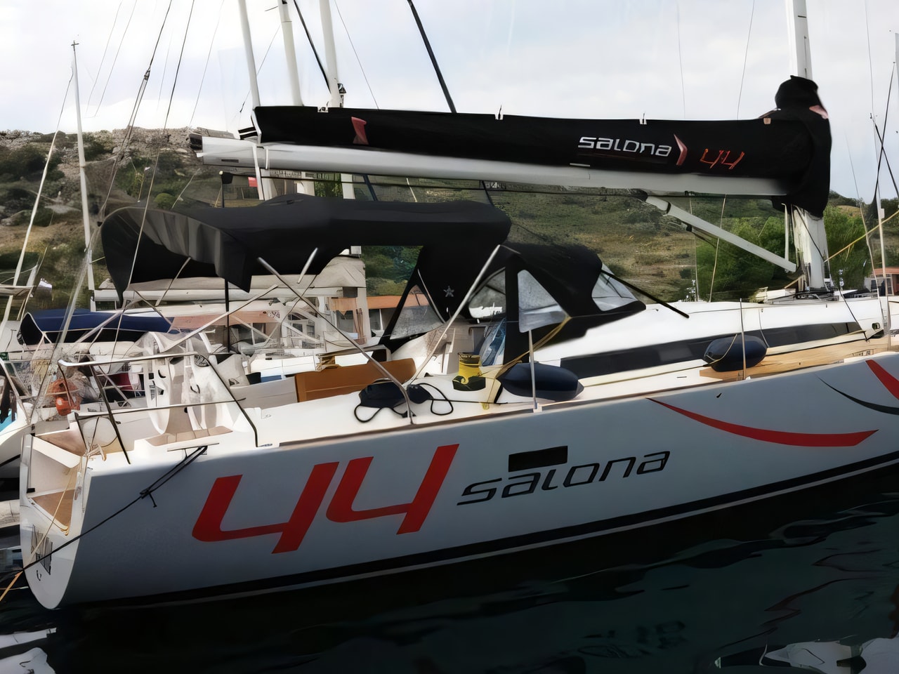 Exterior overview of Salona 44 sail boat for charter from Kastela Gomilica Marina in the Split sailing area Croatia