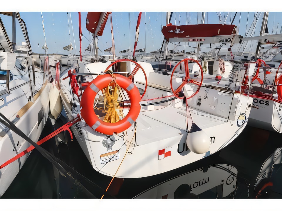 Exterior overview of Elan 350 sail boat for charter from Biograd Kornati in the Zadar sailing area Croatia