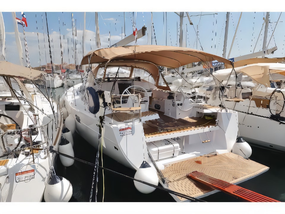 Exterior overview of Elan 50 Impression sail boat for charter from Biograd Kornati in the Zadar sailing area Croatia
