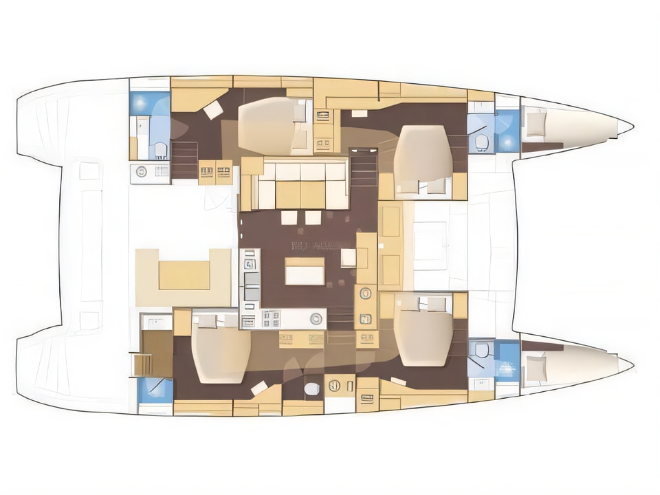 Layout of Lagoon 560 catamaran with 4 cabins Croatia yacht charter