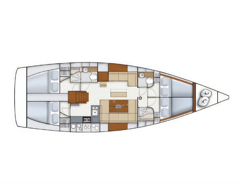 Layout of Hanse 445 / 4 sail boat with 4 cabins Croatia yacht charter