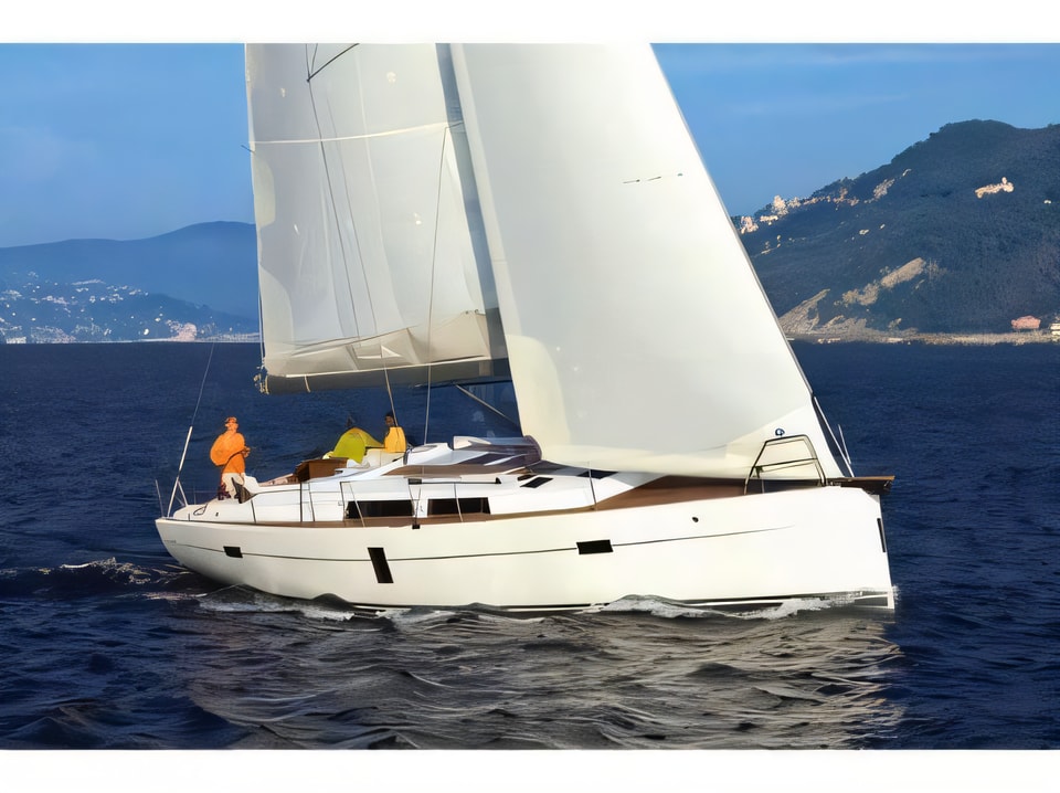 Exterior overview of Hanse 445 / 3 sail boat for charter from Kastela Gomilica Marina in the Sibenik sailing area Croatia