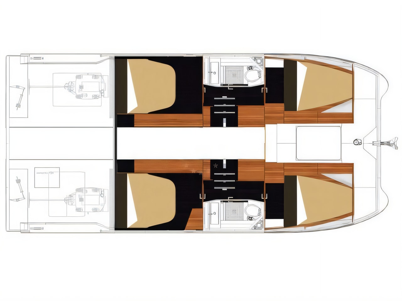 Interior of MY 37 power catamaran with 4 cabins Croatia yacht charter