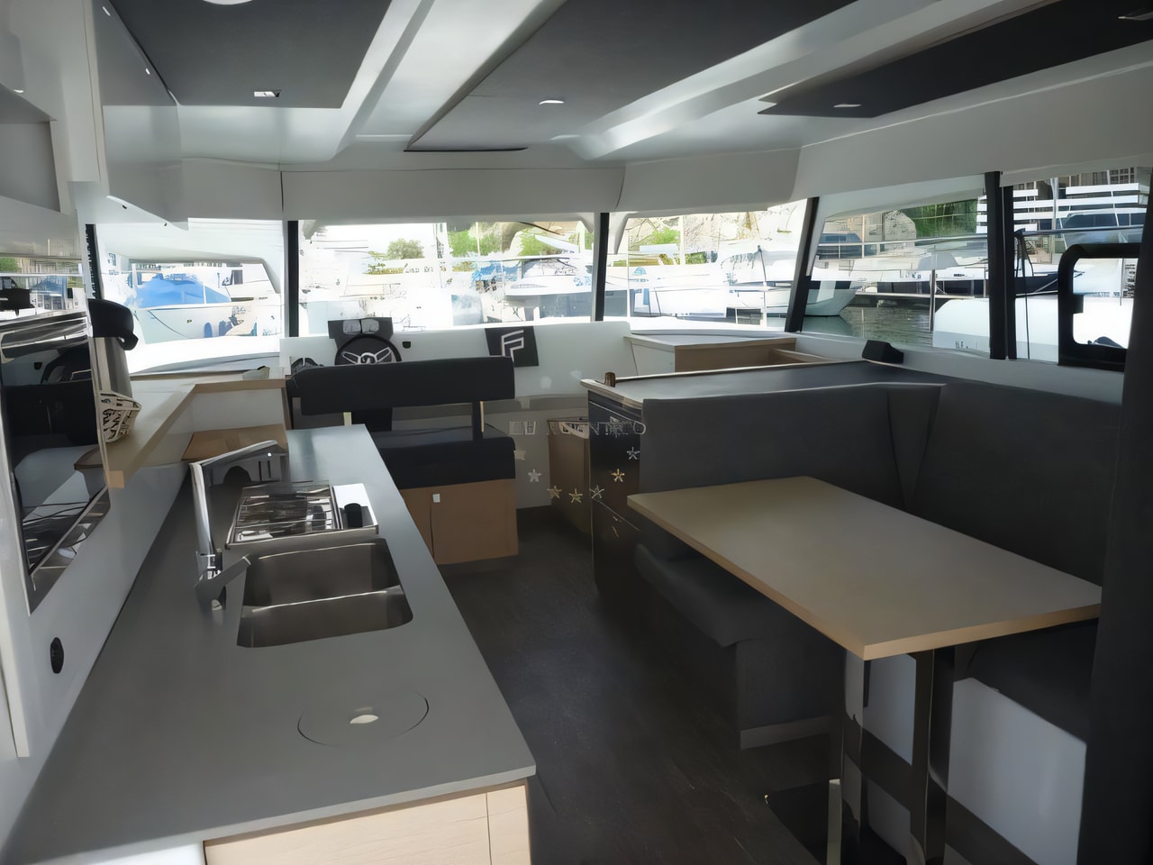 Layout of MY 37 power catamaran with 4 cabins Croatia yacht charter
