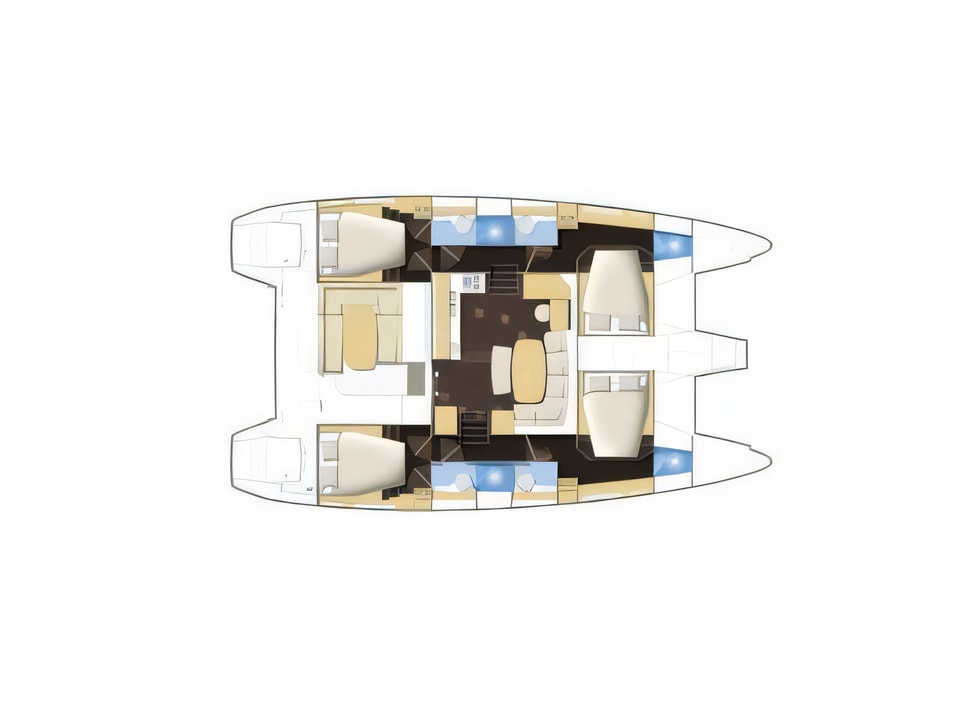 Layout of Lagoon 421 catamaran with 4 cabins Croatia yacht charter