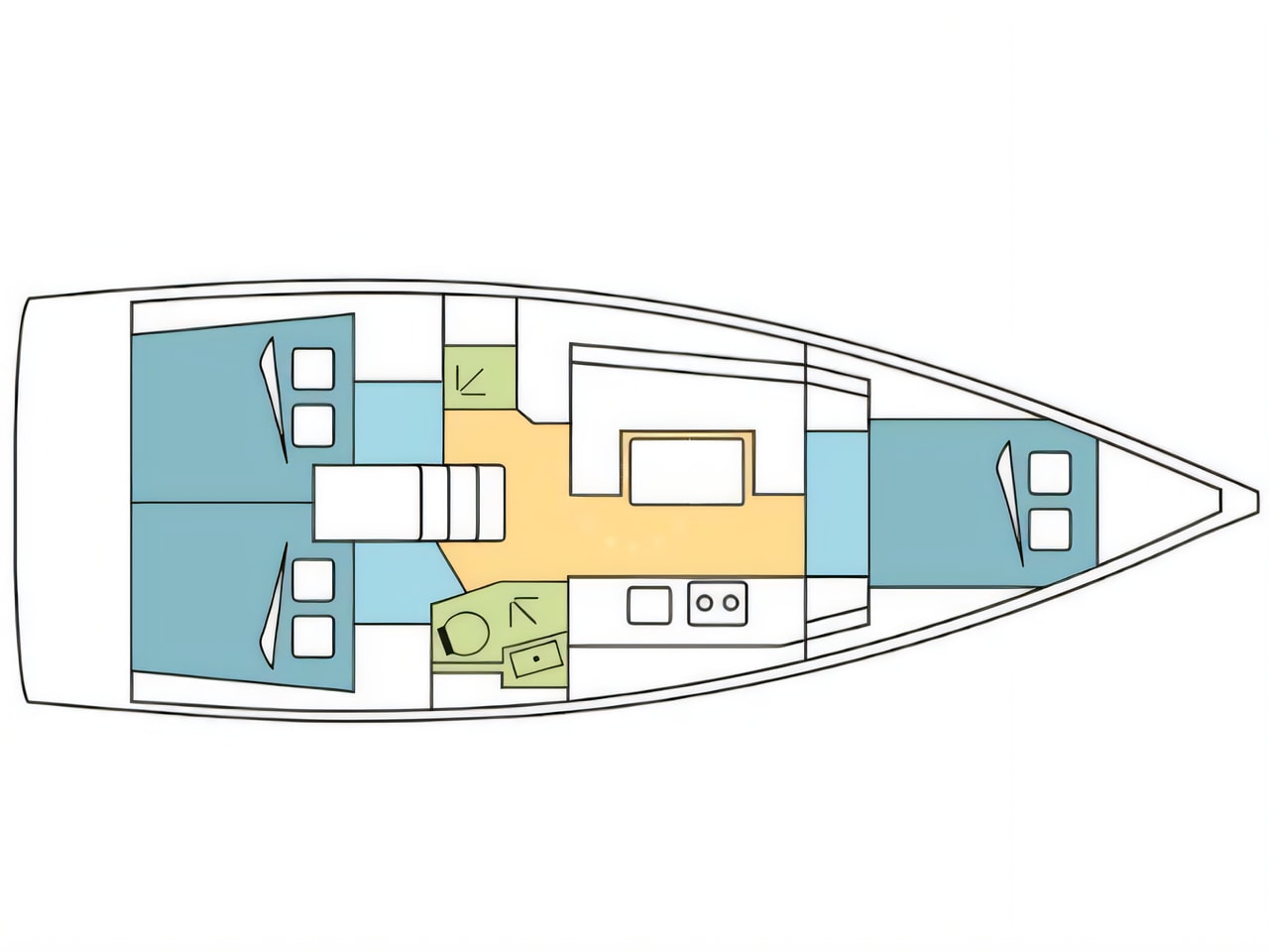 Interior of Oceanis 38 sail boat with 3 cabins Croatia yacht charter