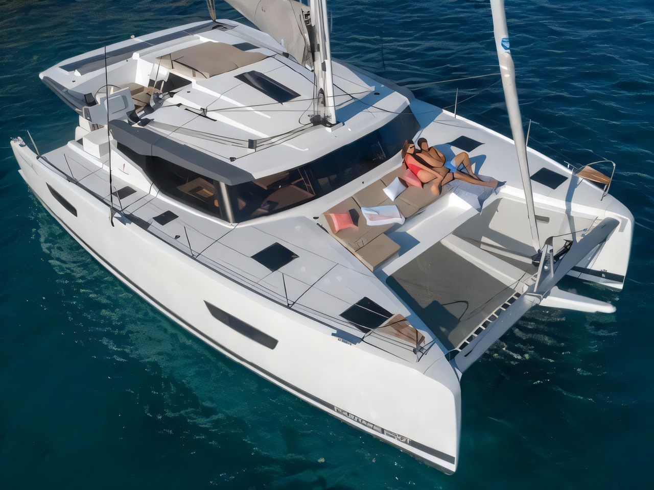 Exterior overview of Astrea 42 catamaran for charter from Seget Donji Marina Baotic in the Split sailing area Croatia
