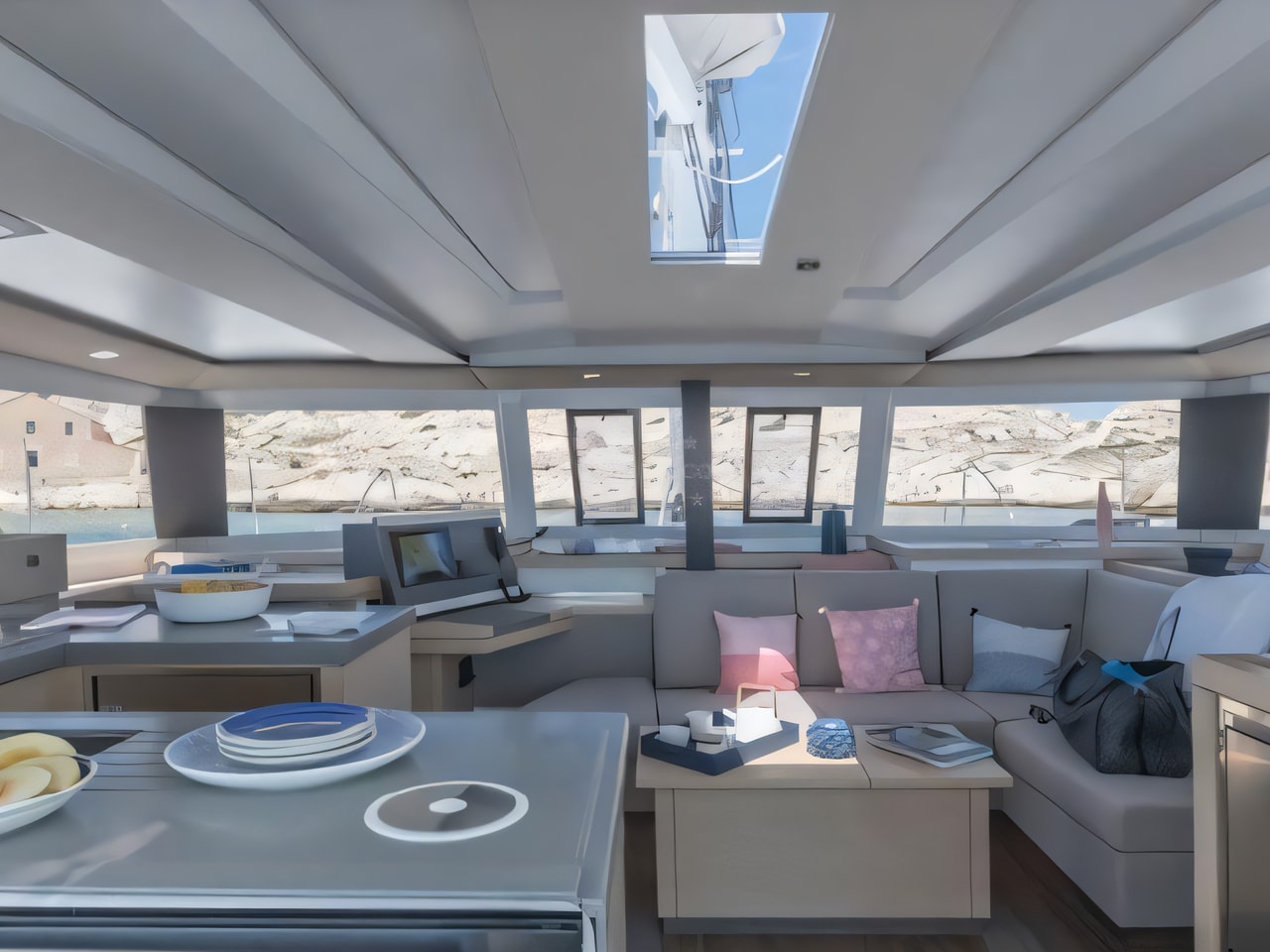 Layout of Astrea 42 catamaran with 4 cabins Croatia yacht charter