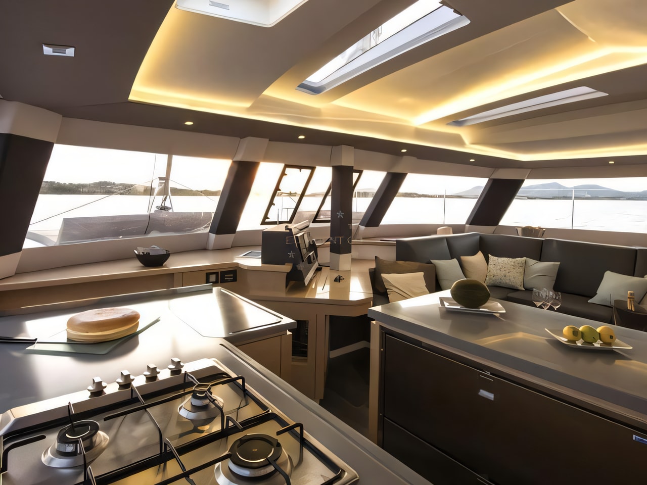 Layout of Saba 50 catamaran with 7 cabins Croatia yacht charter
