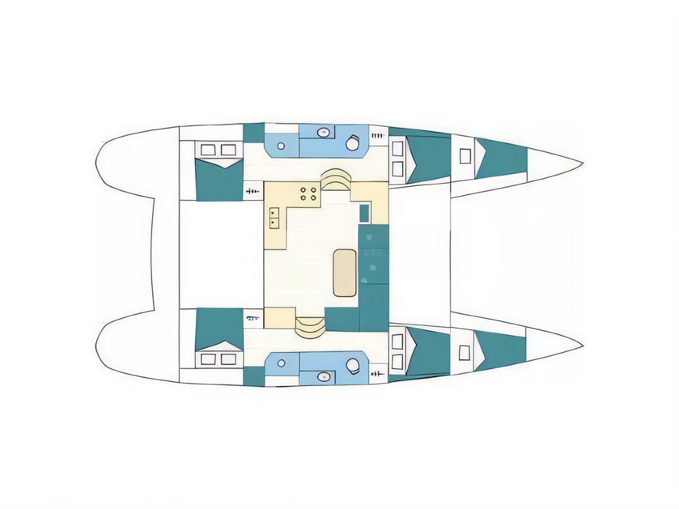 Layout of LAGOON 39 catamaran with 4 cabins Croatia yacht charter