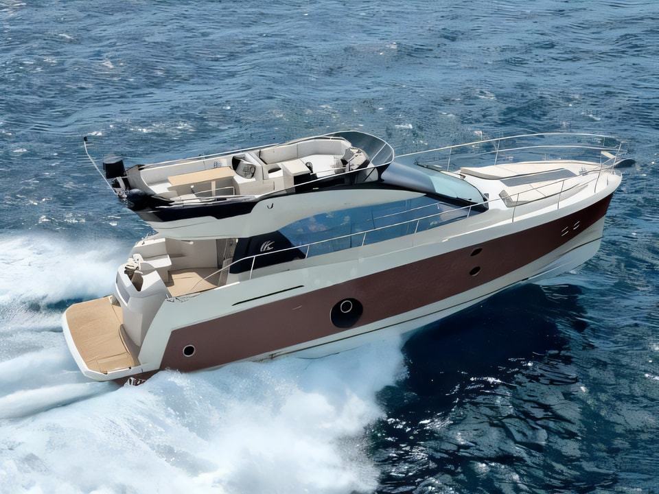 Exterior overview of Monte Carlo 5 motoryacht for charter from Pula Tehnomont Marina Veruda in the Istria / Kvarner sailing area Croatia