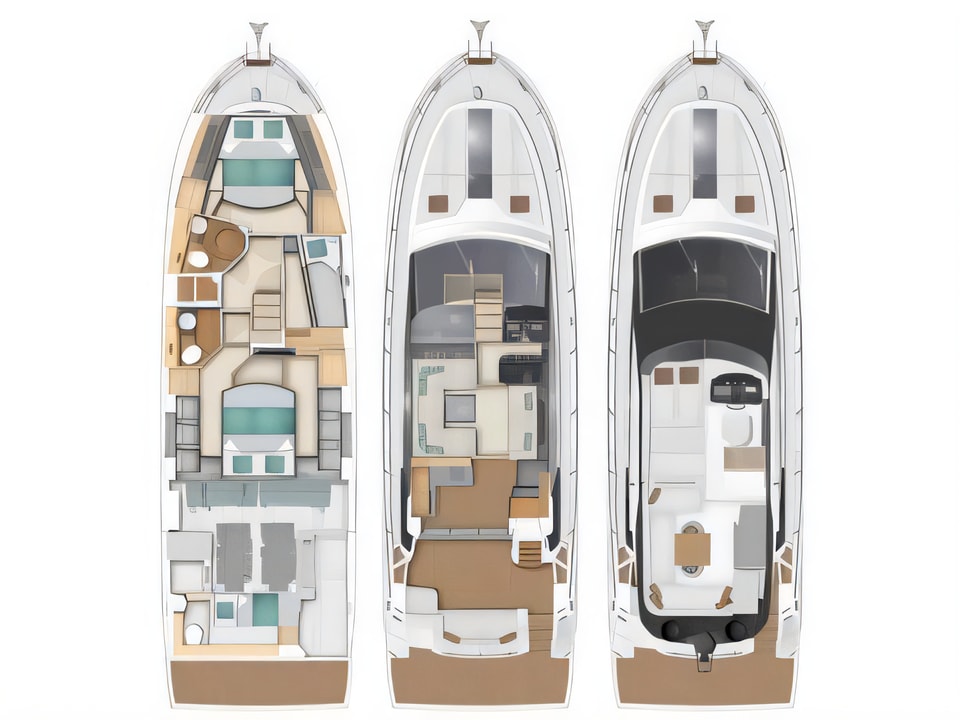 Layout of Monte Carlo 5 motoryacht with 3 cabins Croatia yacht charter