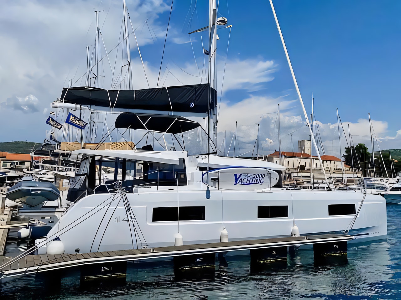 Exterior overview of Lagoon 46 catamaran for charter from Sibenik Marina Mandalina in the Sibenik sailing area Croatia