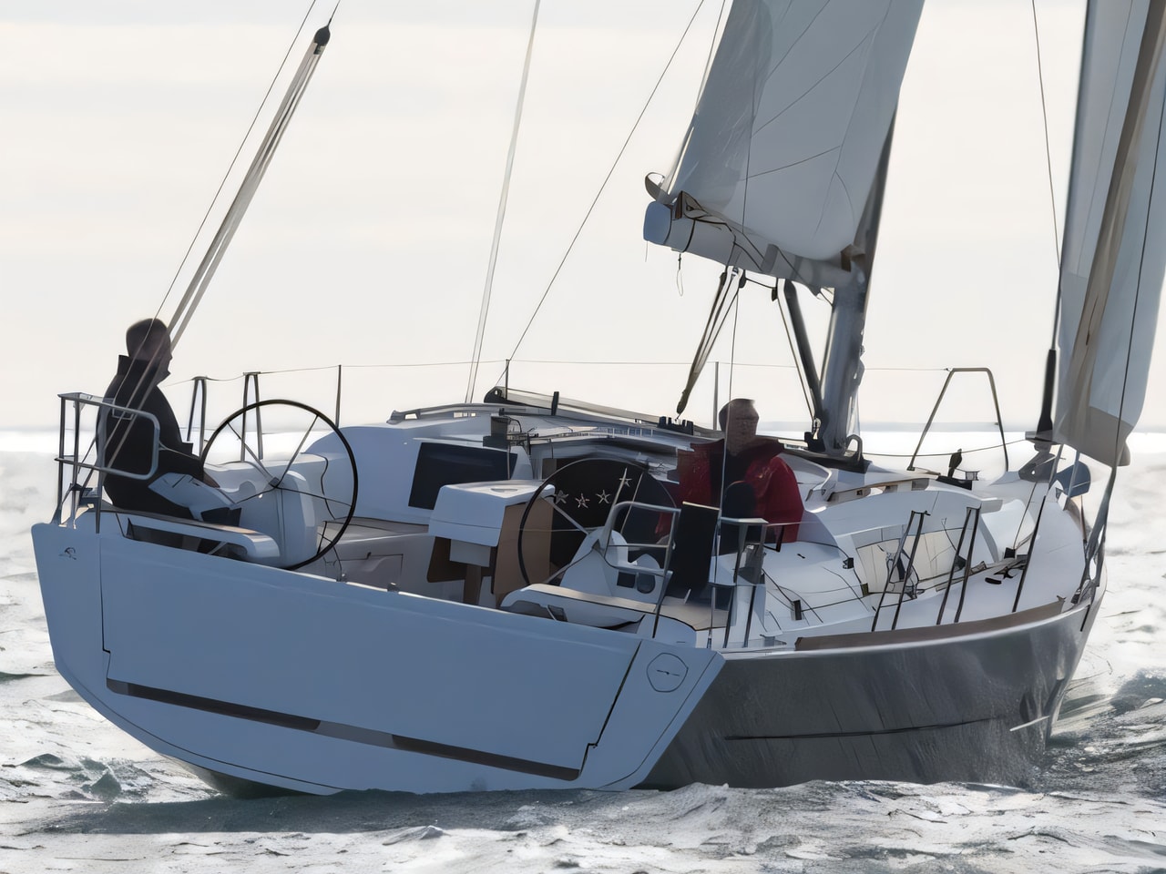 Exterior overview of Dufour 382 Grand Large Liberty sail boat for charter from Zaton Sibenski in the Sibenik sailing area Croatia