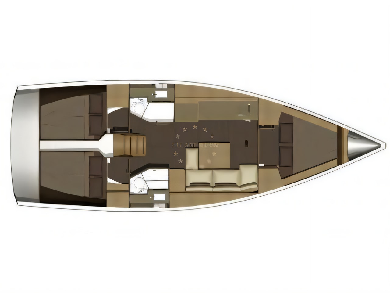 Interior of Dufour 382 Grand Large Liberty sail boat with 3 cabins Croatia yacht charter