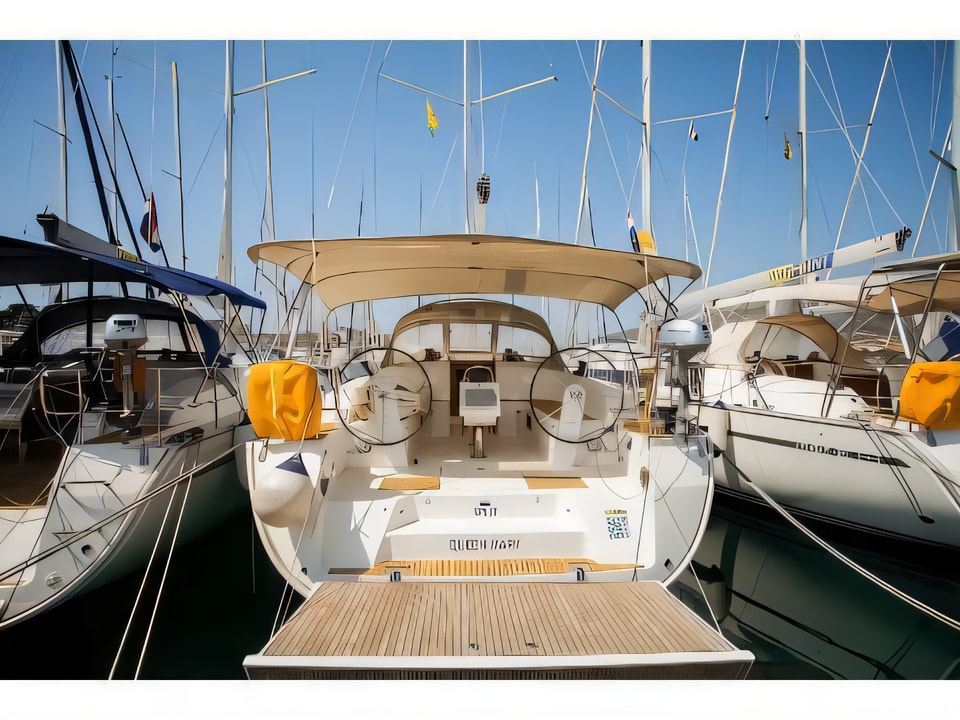 Exterior overview of Bavaria Cruiser 46 sail boat for charter from Trogir ACI Marina in the Split sailing area Croatia