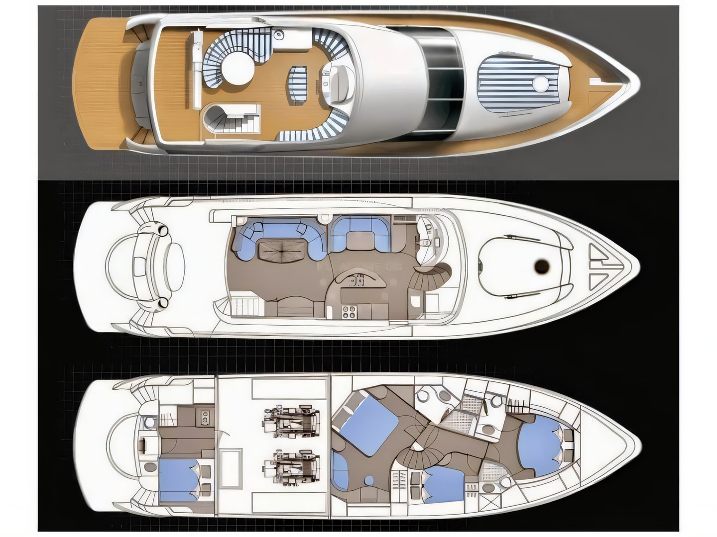 Layout of Yaretti 2210 motor boat with 3 cabins Croatia yacht charter