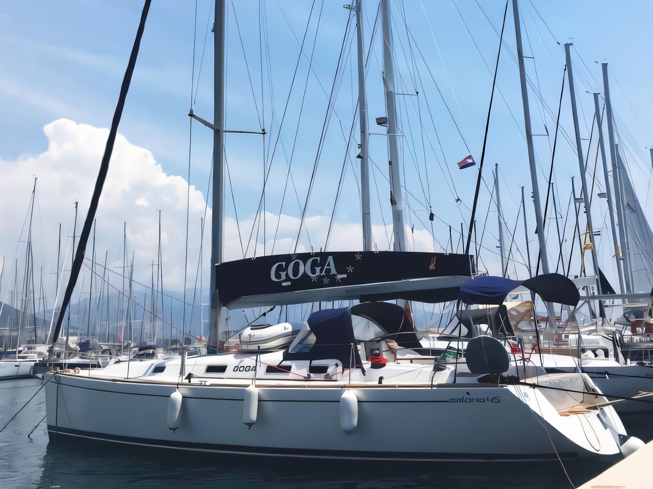 Exterior overview of Salona 45 sail boat for charter from Kastela Gomilica Marina in the Split sailing area Croatia