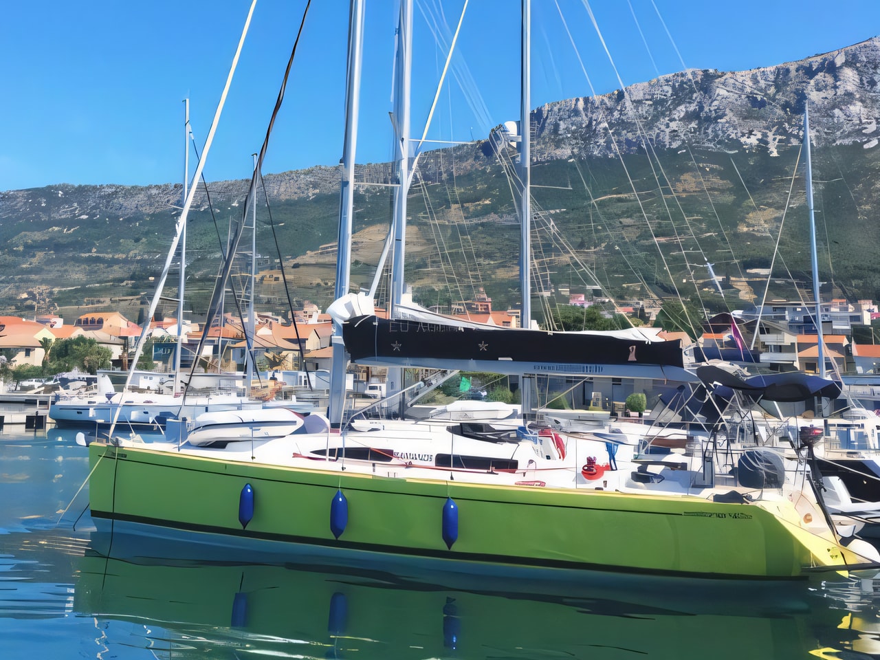 Exterior overview of Salona 42 sail boat for charter from Kastela Gomilica Marina in the Split sailing area Croatia