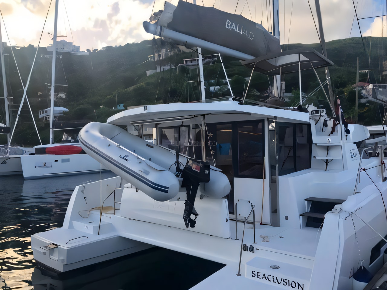 Exterior overview of Bali 4.0 catamaran for charter from Pomer ACI Marina in the Istria / Kvarner sailing area Croatia