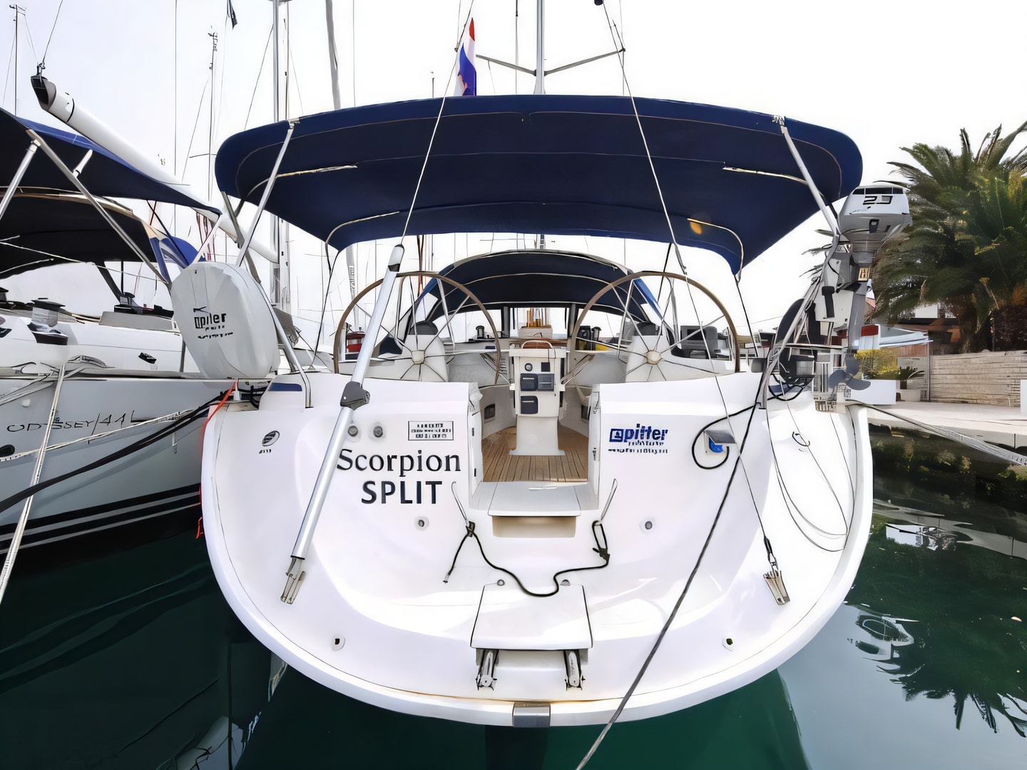Exterior overview of Bavaria 44 sail boat for charter from Rijeka Port in the Istria / Kvarner sailing area Croatia