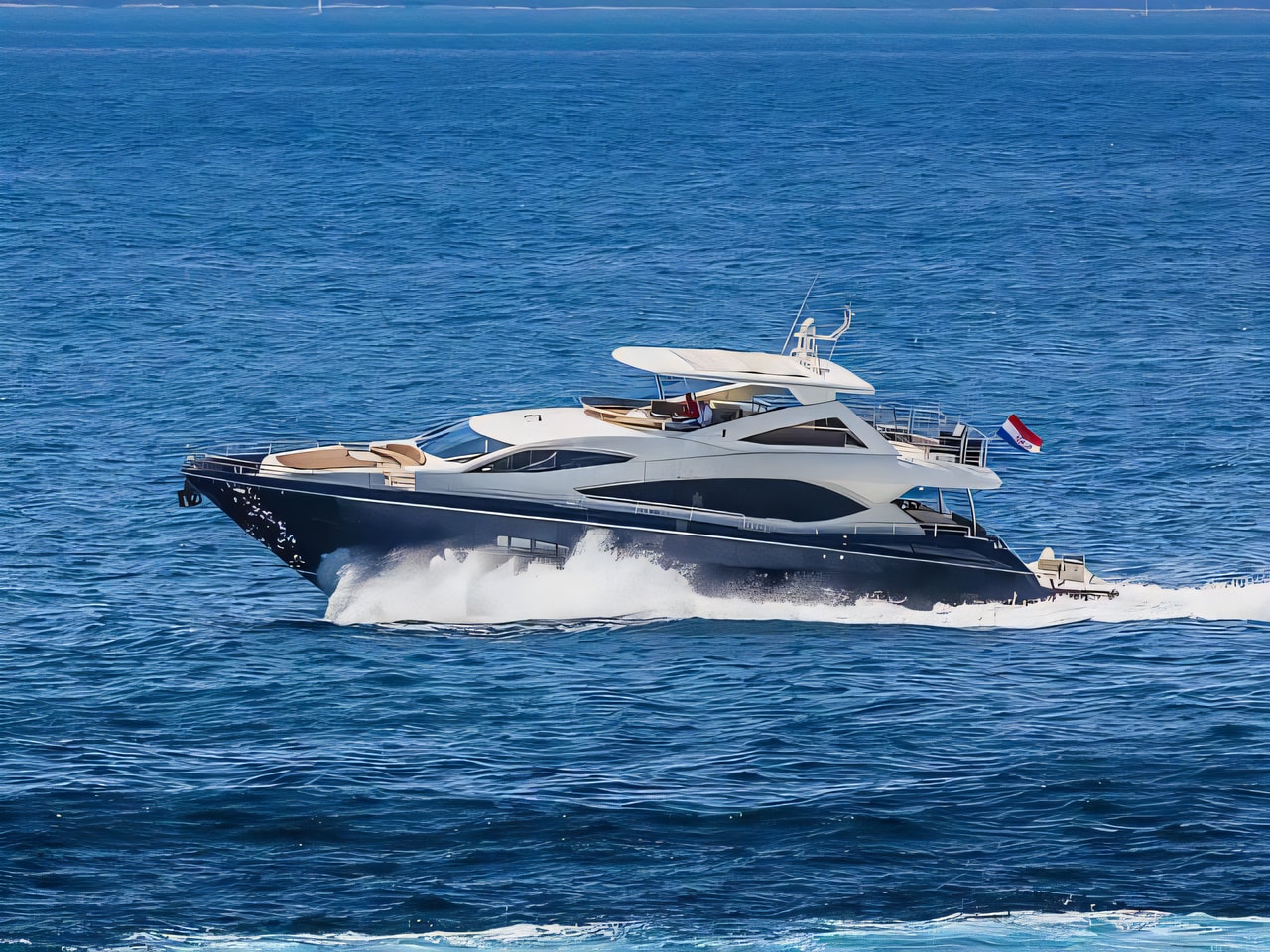 Exterior overview of Sunseeker Yacht 86 motoryacht for charter from Dubrovnik Marina Frapa in the Dubrovnik sailing area Croatia