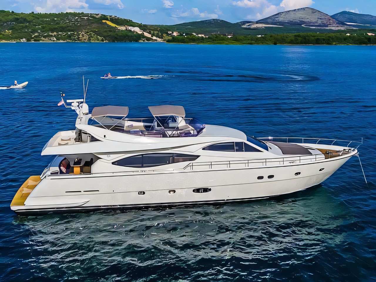 Exterior overview of Ferretti 760 motoryacht for charter from Adriatic Croatia