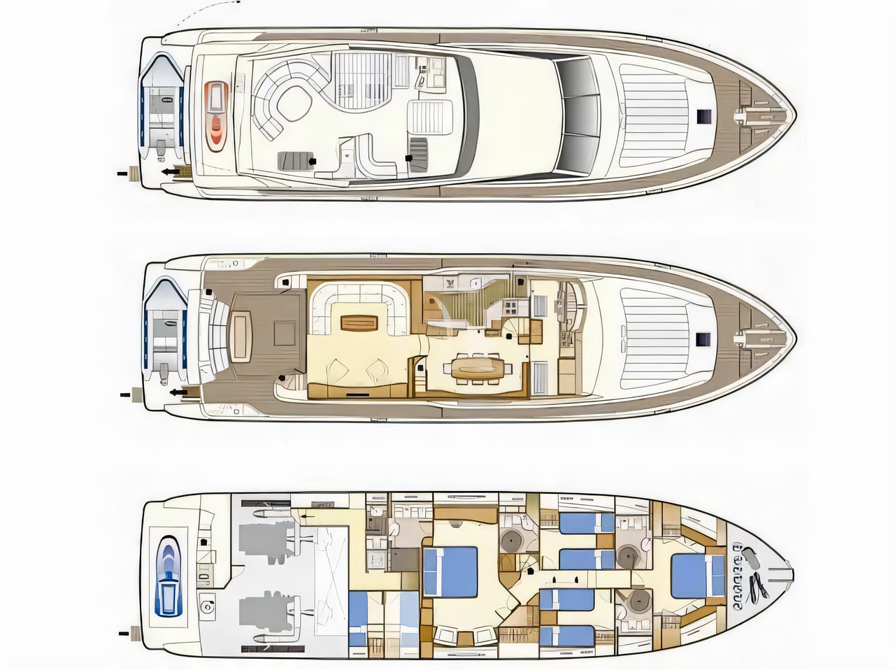 Interior of Ferretti 760 motoryacht with 4 cabins Croatia yacht charter