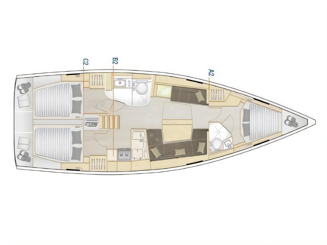 Interior of Hanse 418 sail boat with 3 cabins Croatia yacht charter