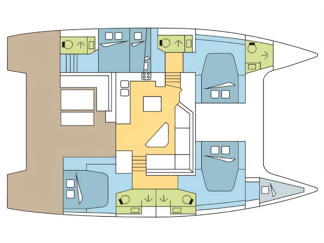 Interior of Saona 47 catamaran with 5 cabins Croatia yacht charter
