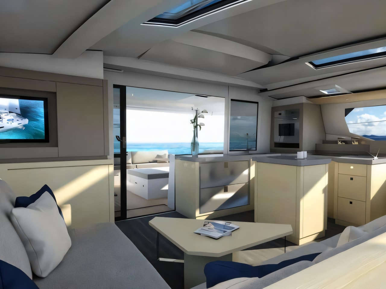 Layout of Saona 47 catamaran with 5 cabins Croatia yacht charter