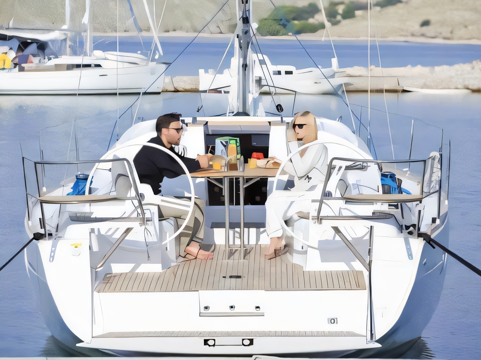 Exterior overview of Elan Impressin 40.1 sail boat for charter from Pirovac in the Sibenik sailing area Croatia