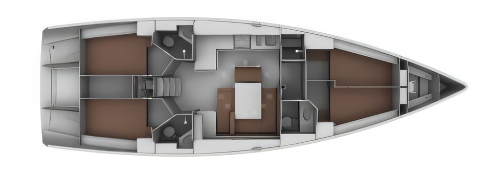 Layout of Bavaria Cruiser 45 sail boat with 4 cabins Croatia yacht charter