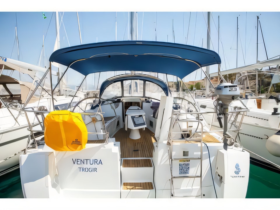 Exterior overview of Oceanis 40 sail boat for charter from Trogir ACI Marina in the Split sailing area Croatia