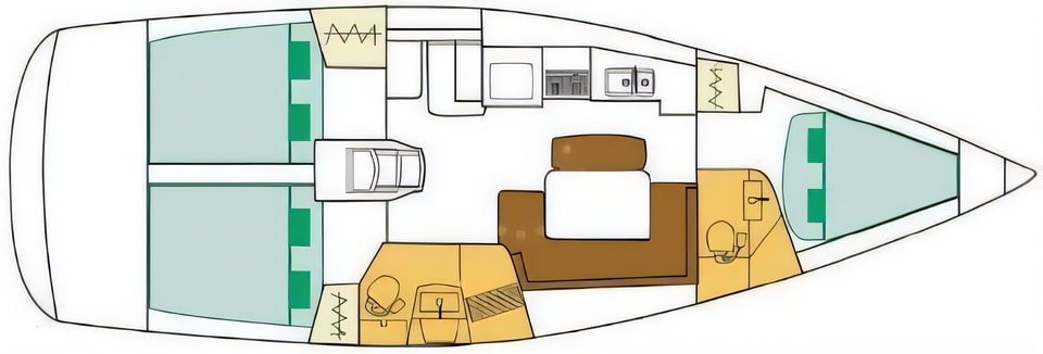 Layout of Oceanis 40 sail boat with 3 cabins Croatia yacht charter