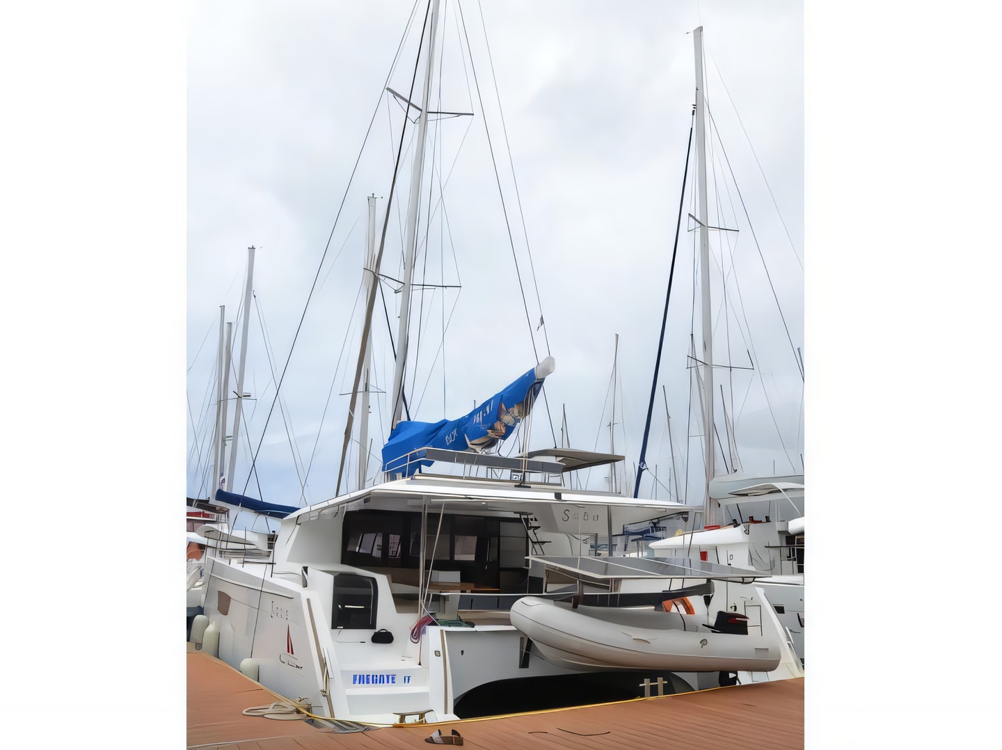 Exterior overview of Saba 50 catamaran for charter from Seget Donji Marina Baotic in the Split sailing area Croatia