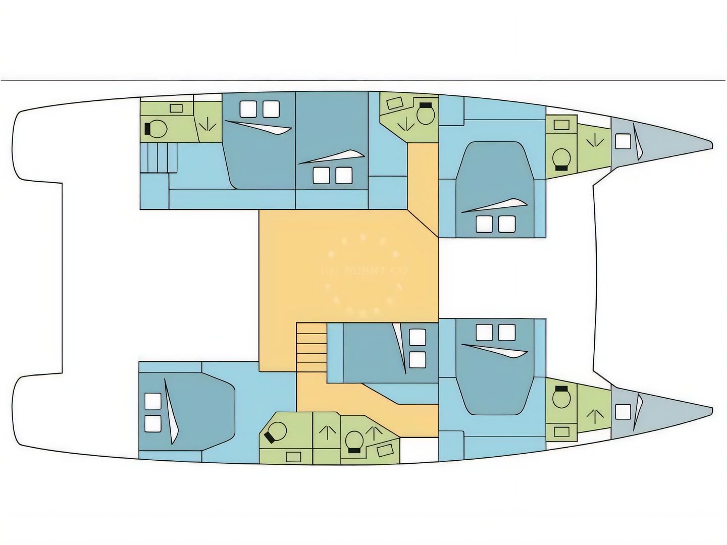 Layout of Saba 50 catamaran with 6 cabins Croatia yacht charter