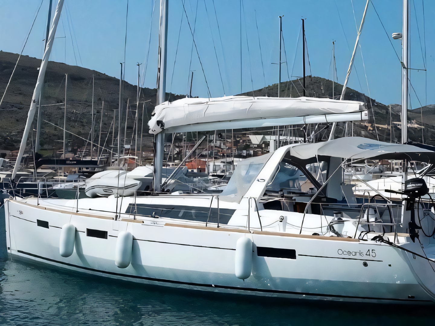 Exterior overview of Oceanis 45 sail boat for charter from Seget Donji Marina Baotic in the Split sailing area Croatia