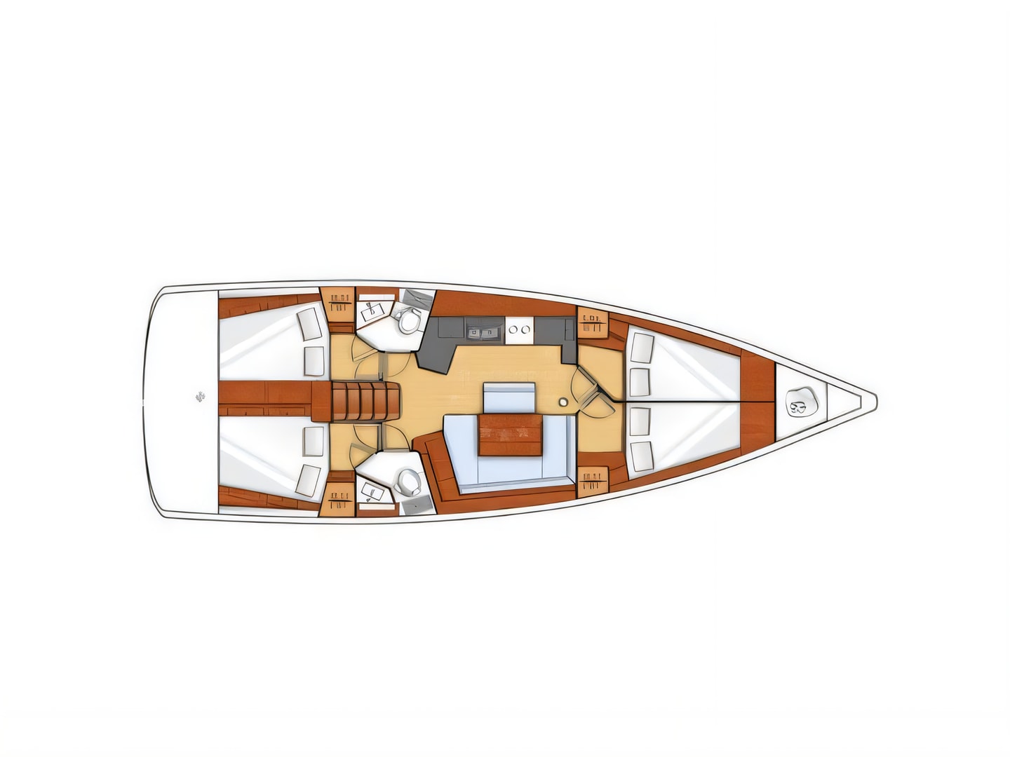 Layout of Oceanis 45 sail boat with 4 cabins Croatia yacht charter