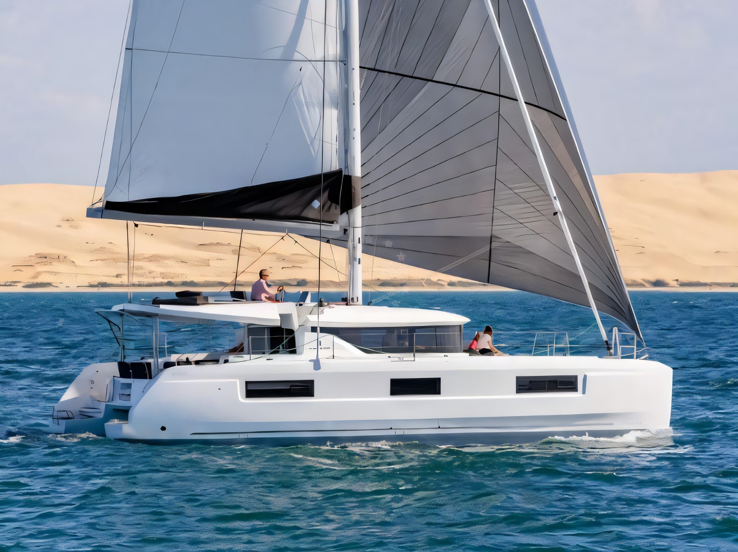 Exterior overview of Lagoon 46 catamaran for charter from Seget Donji Marina Baotic in the Split sailing area Croatia