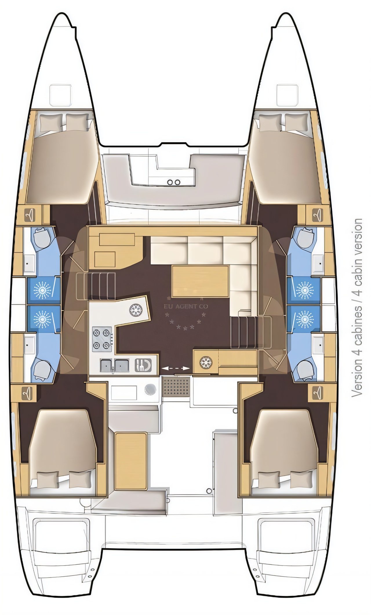 Layout of Lagoon 450 Sport catamaran with 4 cabins Croatia yacht charter