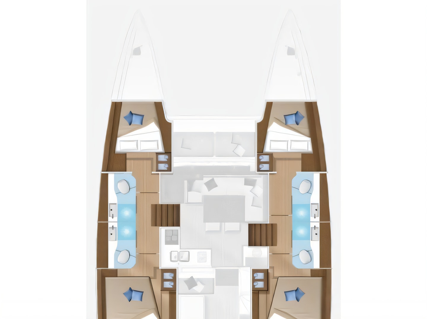 Layout of Lagoon 40 catamaran with 4 cabins Croatia yacht charter