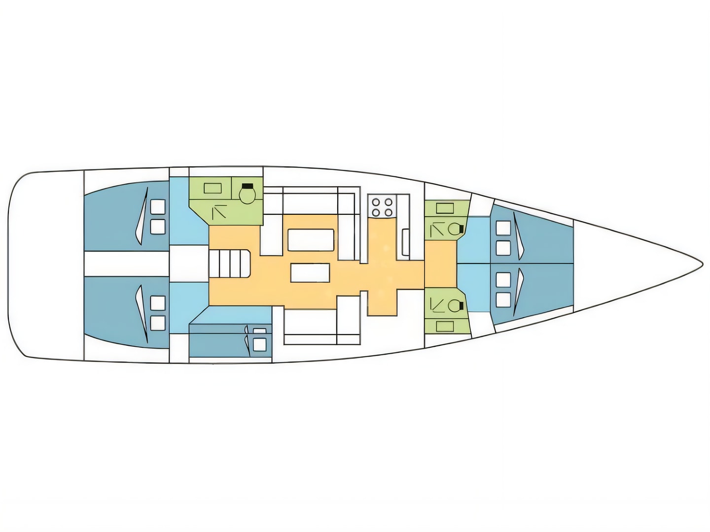 Layout of Dufour 520 Grand Large sail boat with 5 cabins Croatia yacht charter