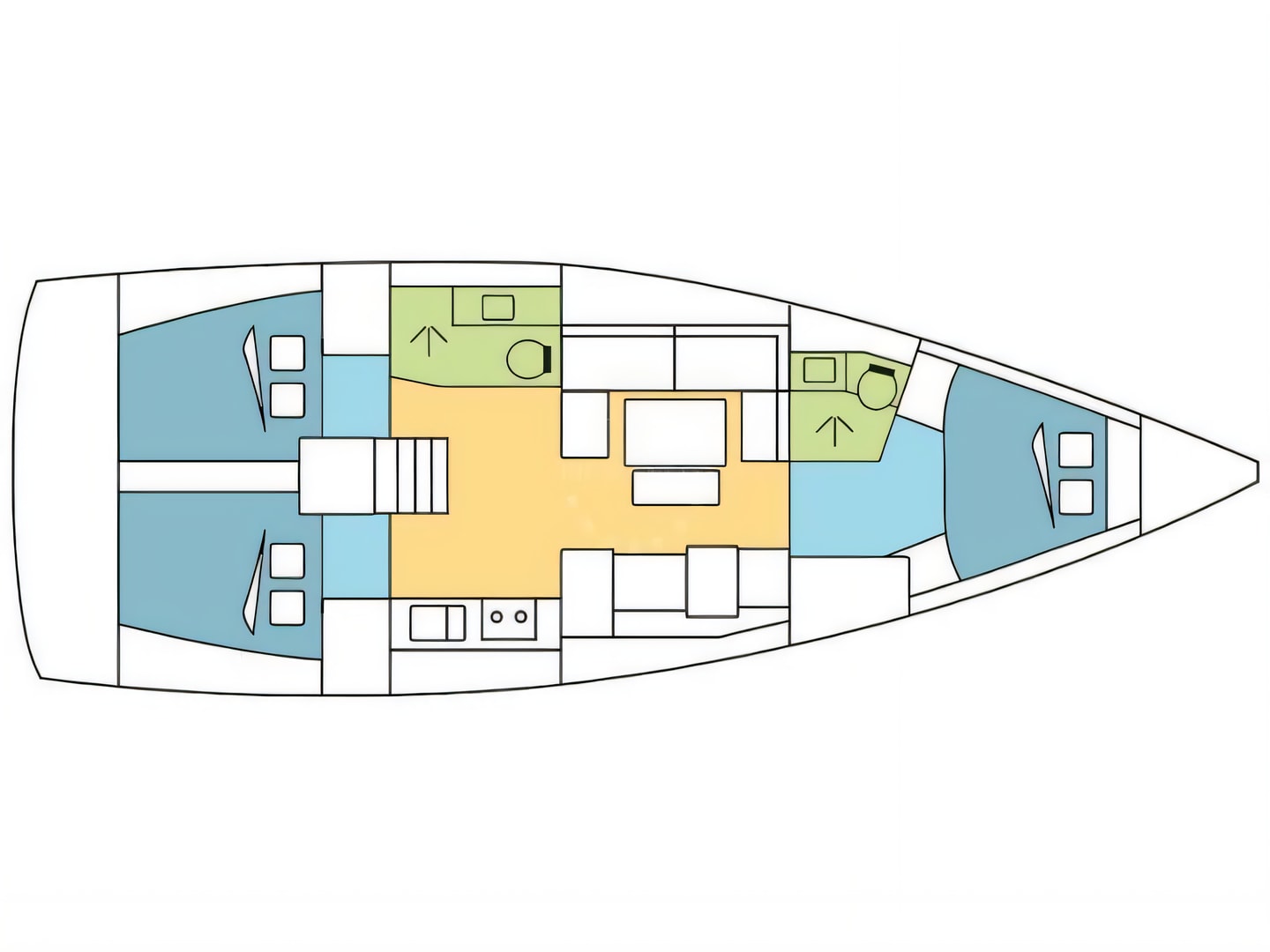 Layout of Dufour 412 Grand Large sail boat with 3 cabins Croatia yacht charter