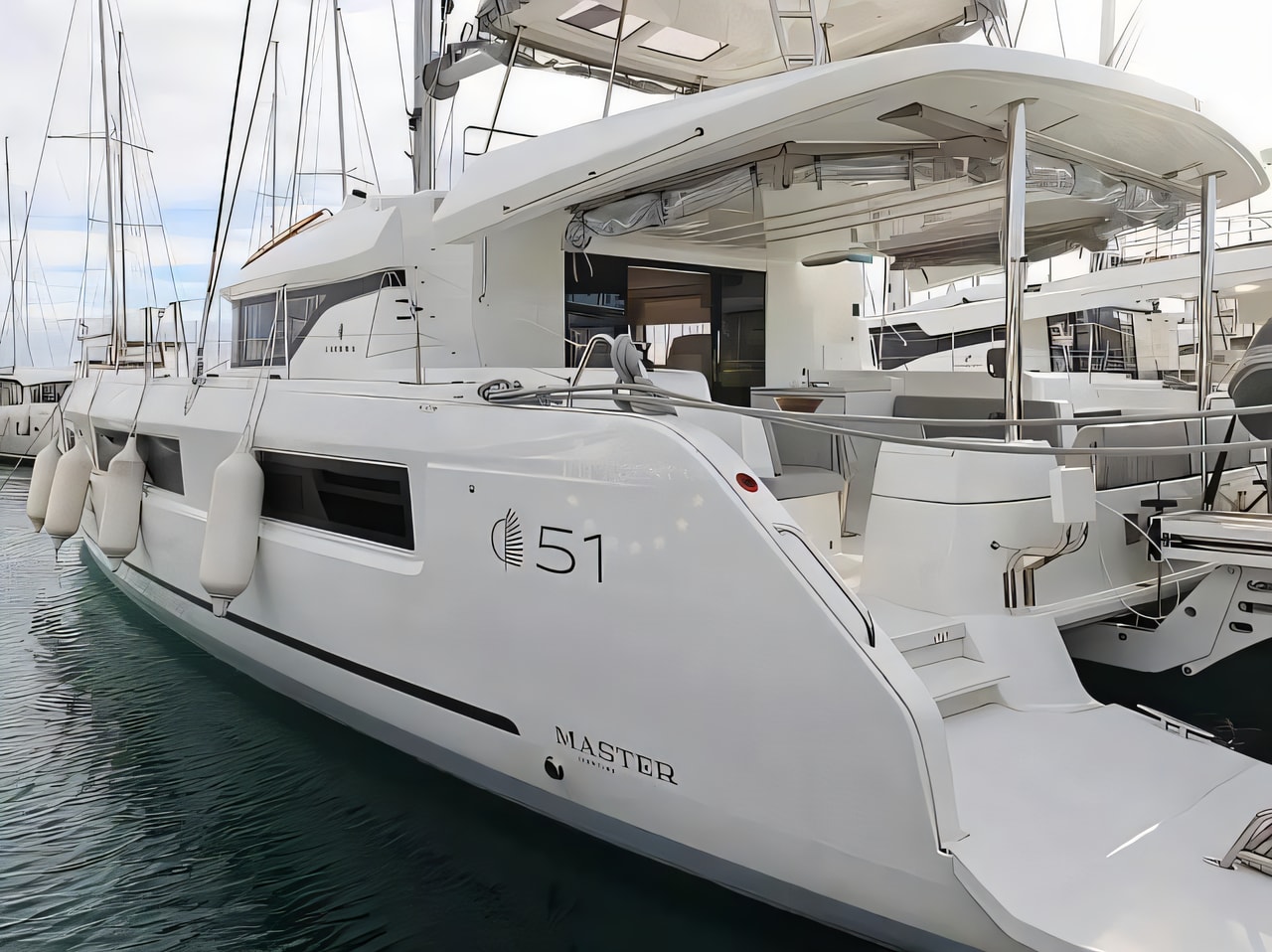 Exterior overview of Lagoon 51 - 6 cabins / 4heads catamaran for charter from Sukosan Marina Dalmacija in the Kornati sailing area Croatia